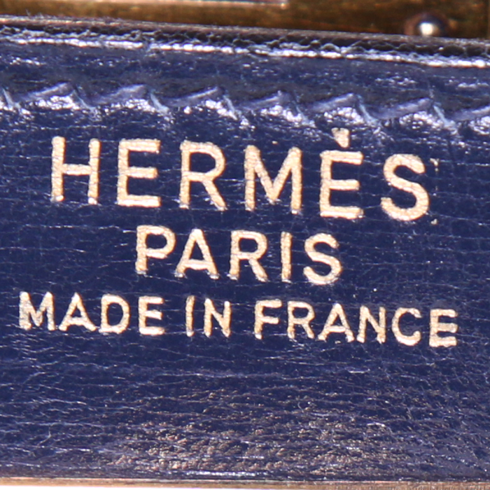 Hermes Kelly 35 cm handbag in navy blue box leather - Detail D3