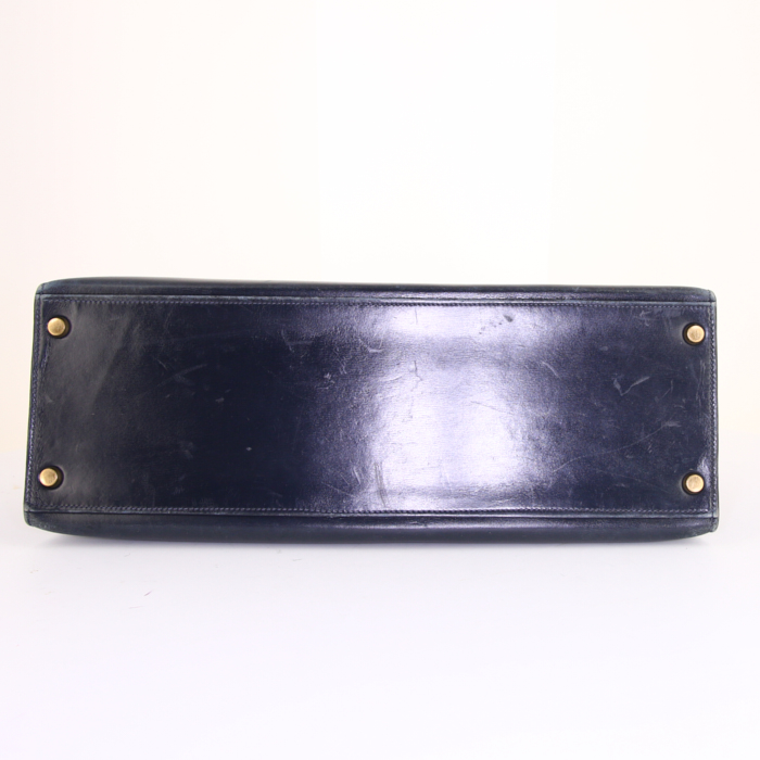 Hermes Kelly 35 cm handbag in navy blue box leather - Detail D5