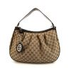 Gucci Sukey bag worn on the shoulder or carried in the hand in beige monogram leather and brown leather - 360 thumbnail