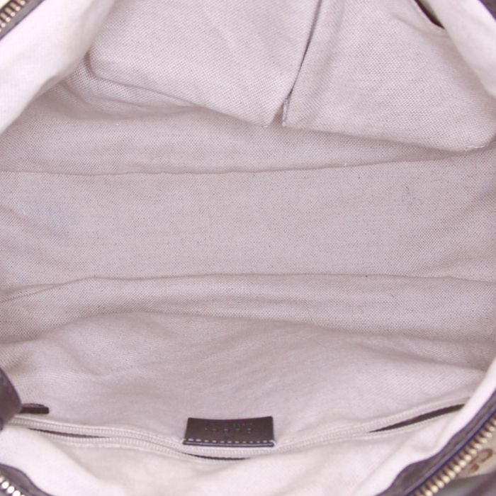 Bolso para llevar al hombro o en la mano Gucci Sukey en cuero Monogram beige y cuero marrón - Detail D2