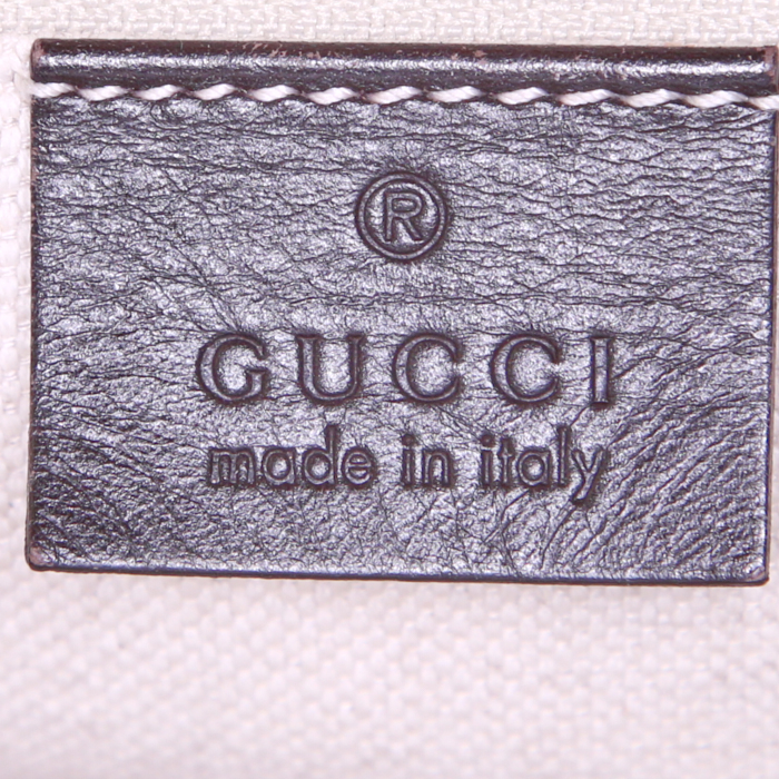 Bolso para llevar al hombro o en la mano Gucci Sukey en cuero Monogram beige y cuero marrón - Detail D3
