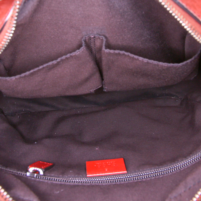 Borsa a tracolla Gucci in tela monogram rossa e pelle rossa - Detail D2