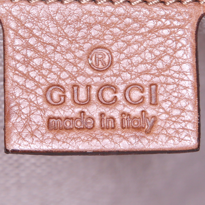 Borsa a spalla Gucci Pelham in tela monogram beige e pelle marrone - Detail D3