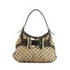 Gucci Queen bag worn on the shoulder or carried in the hand in beige monogram canvas and brown leather - 360 thumbnail