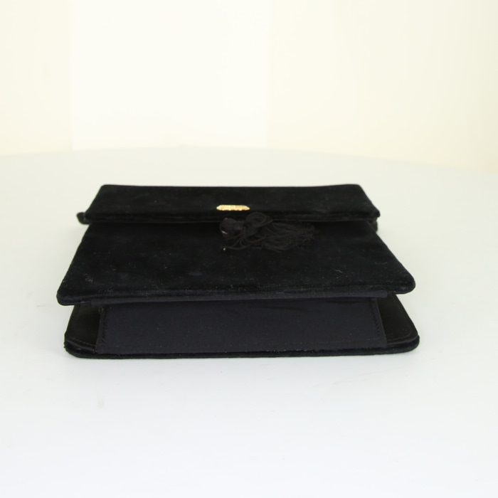 Balenciaga Vintage handbag/clutch in black velvet and black canvas - Detail D4