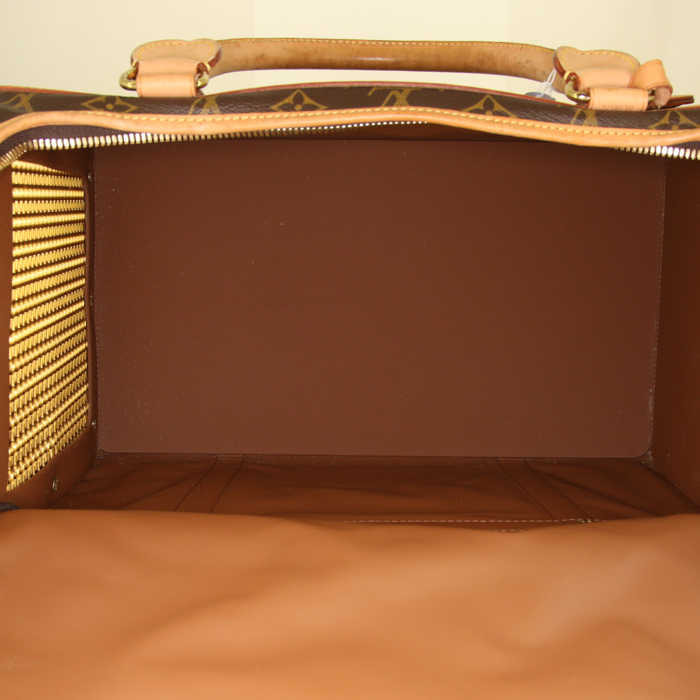Borsa Louis Vuitton in tela monogram cerata marrone e pelle naturale - Detail D2