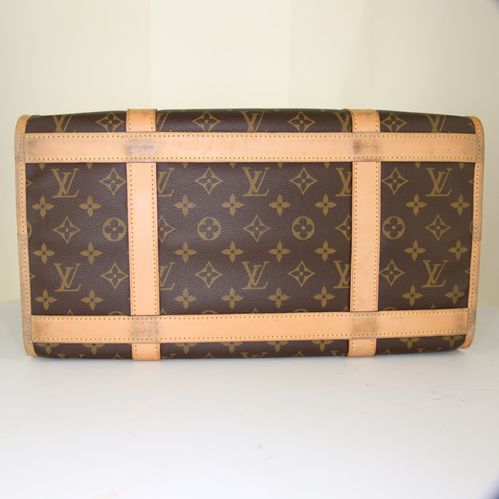 Sac Louis Vuitton en toile monogram enduite marron et cuir naturel - Detail D4