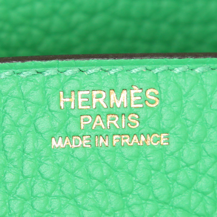 Bolso de mano Hermes Birkin 30 cm en cuero togo verde Bamboo - Detail D3