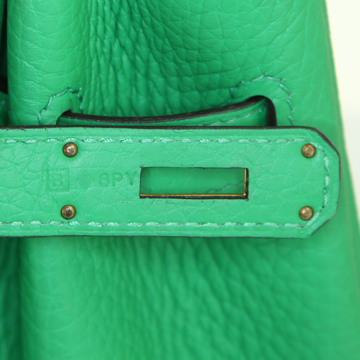 Borsa Hermes Birkin 30 cm in pelle togo verde Bamboo - Detail D4