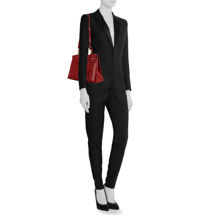 Hermes Kelly 32 cm bag in red box leather - Detail D2