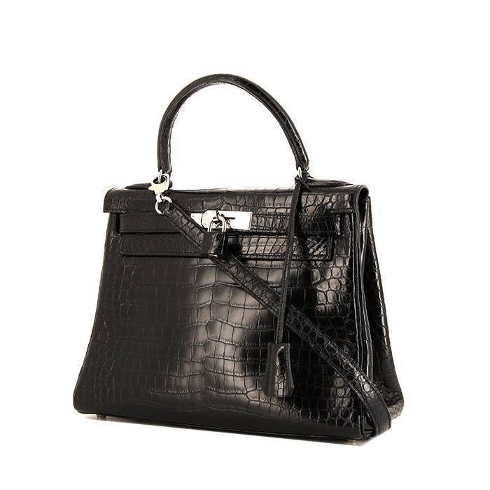 Hermes Kelly 28 cm handbag in black porosus crocodile