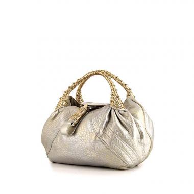 Borsa Fendi Spy modello grande in pelle dorata e argentata