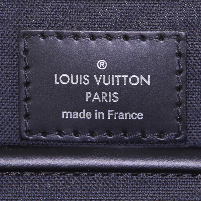 Borsa portadocumenti Louis Vuitton Sabana in tela a scacchi grigia e pelle nera - Detail D4