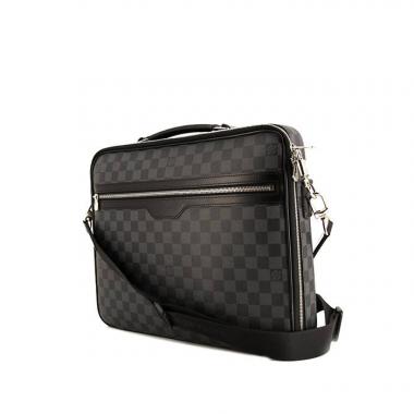 Porte-documents Louis Vuitton Sabana en toile damier grise et cuir noir
