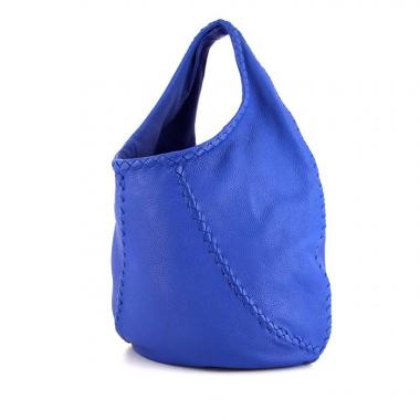 Sac cabas Bottega Veneta Baseball en cuir grainé bleu
