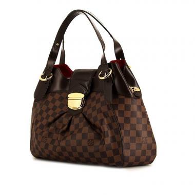 Sac porté épaule ou main Louis Vuitton Sistina en toile damier enduite marron et cuir glacé marron