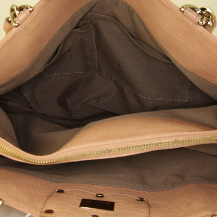 Sac cabas Fendi Mia Hobo en cuir grainé beige - Detail D2