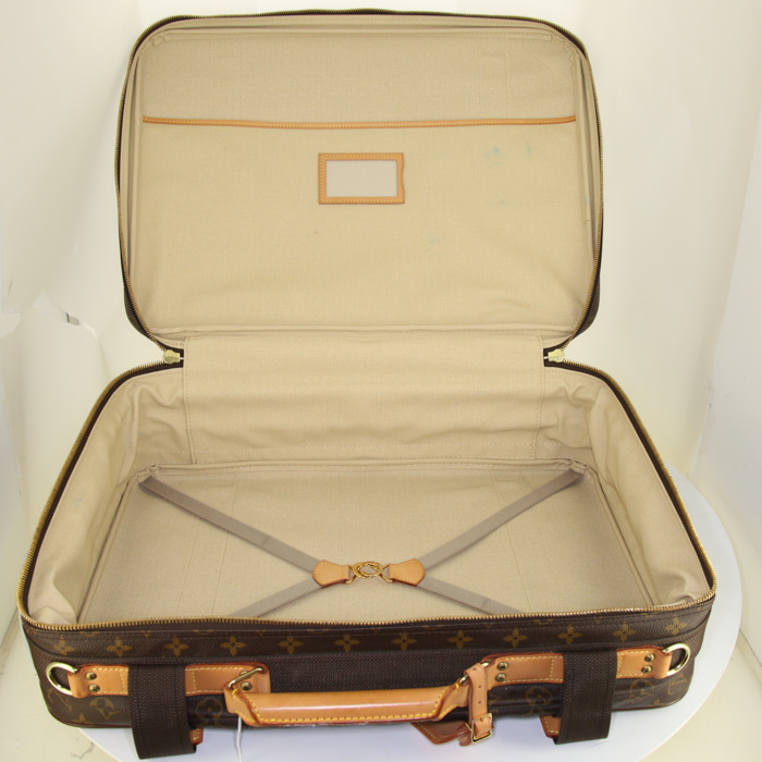 Valise Louis Vuitton en toile monogram et cuir naturel - Detail D2