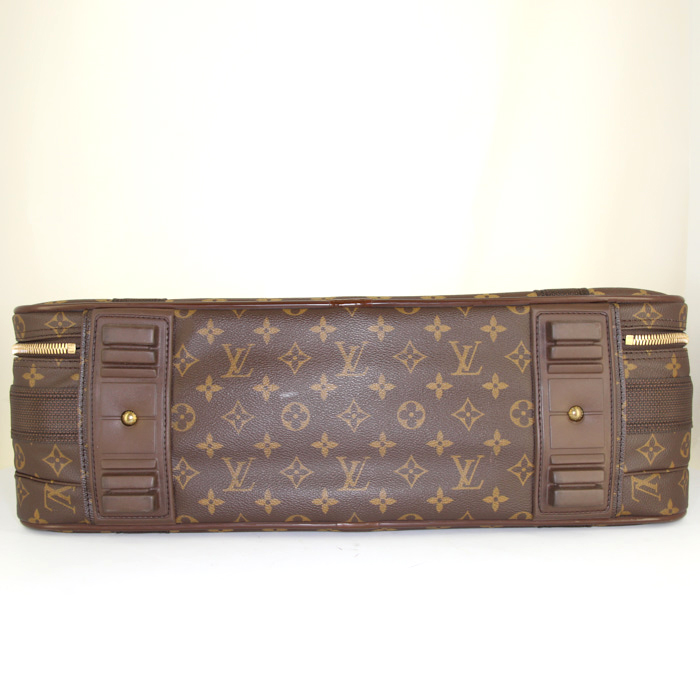Valise Louis Vuitton en toile monogram et cuir naturel - Detail D4