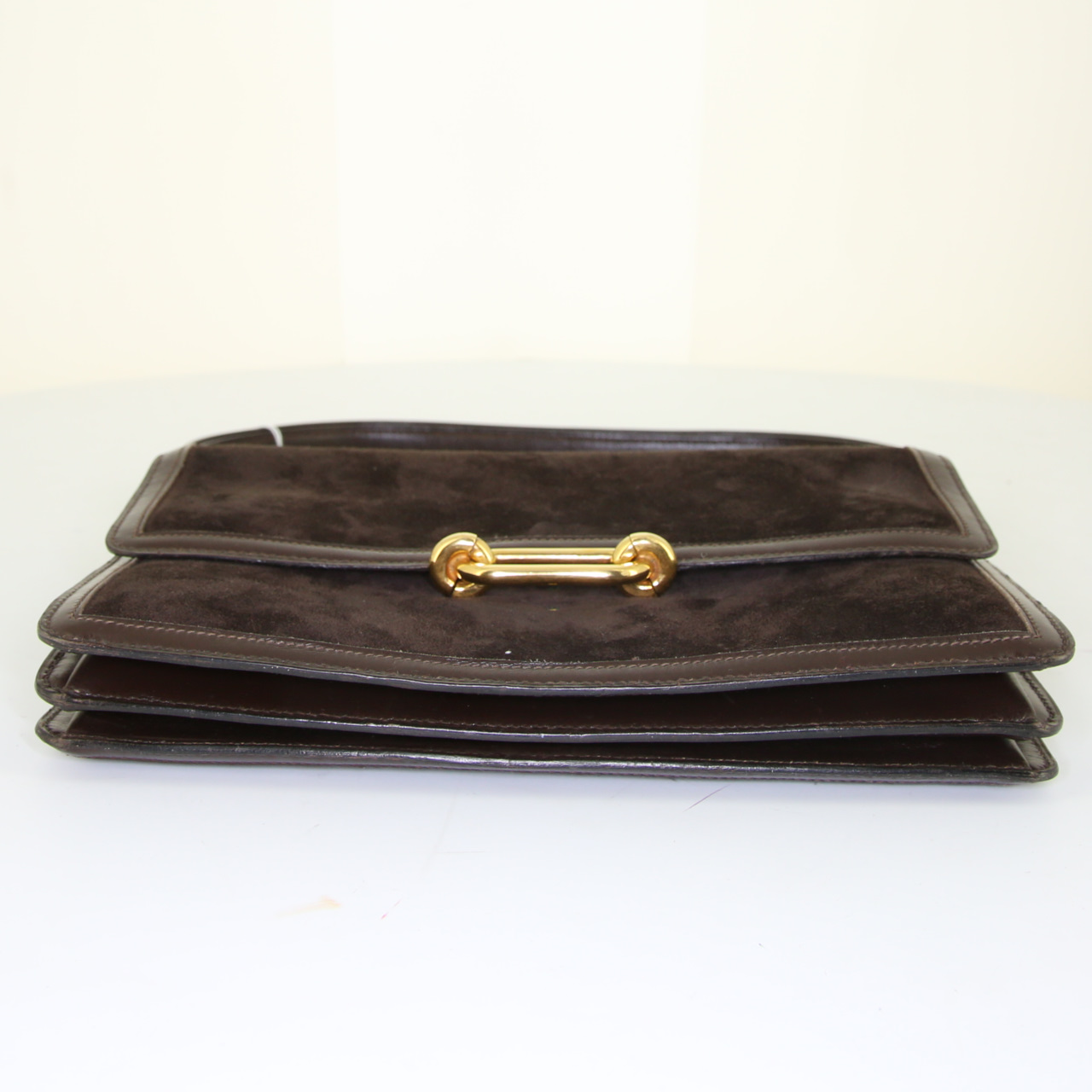 Sac à main Hermès Fonbielle en daim marron - Detail D4