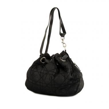 Borsa a spalla Dior Drawstring in tela cannage nera e pelle nera