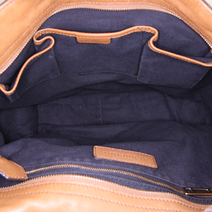 Burberry Brook bag worn on the shoulder or carried in the hand in beige Haymarket canvas and beige leather - Detail D3