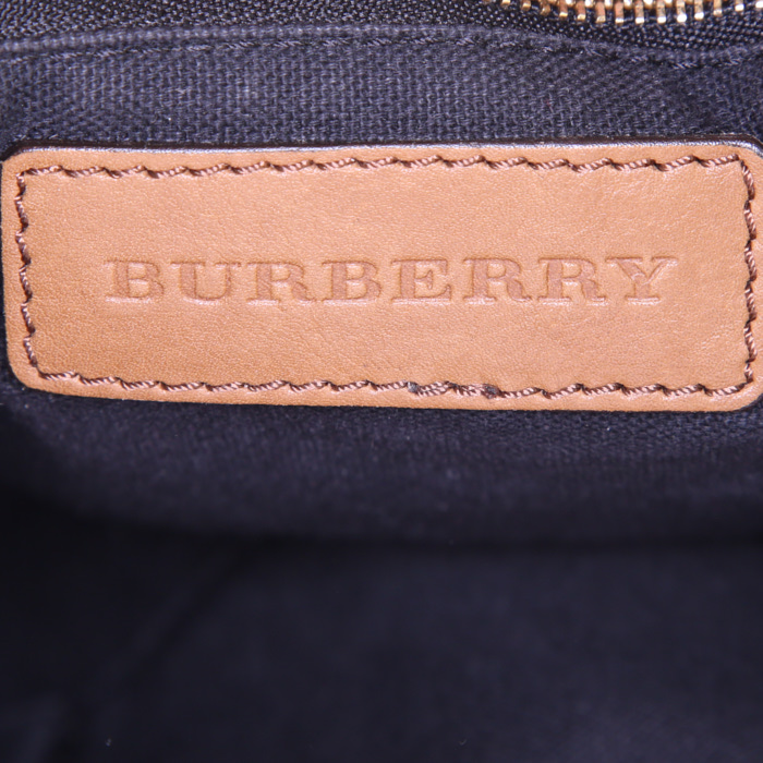 Sac porté épaule ou main Burberry Brook en toile Haymarket beige et cuir beige - Detail D4