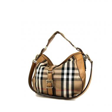 Bolso para llevar al hombro o en la mano Burberry Brook en lona Haymarket beige y cuero beige
