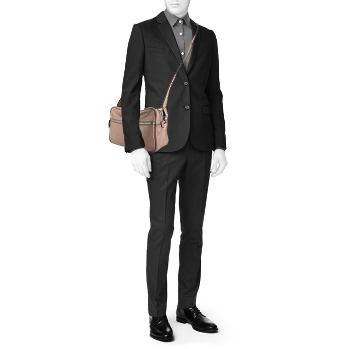 Sac bandoulière Hermes Reporter en cuir Swift gris - Detail D1