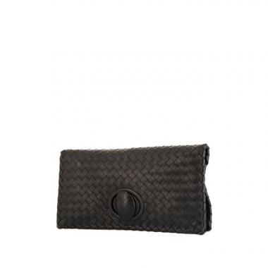 Bolsito de mano Bottega Veneta Turnlock en cuero intrecciato negro