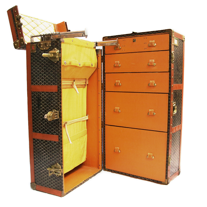 Malle Goyard en toile Goyardine et lozine marron - Detail D1