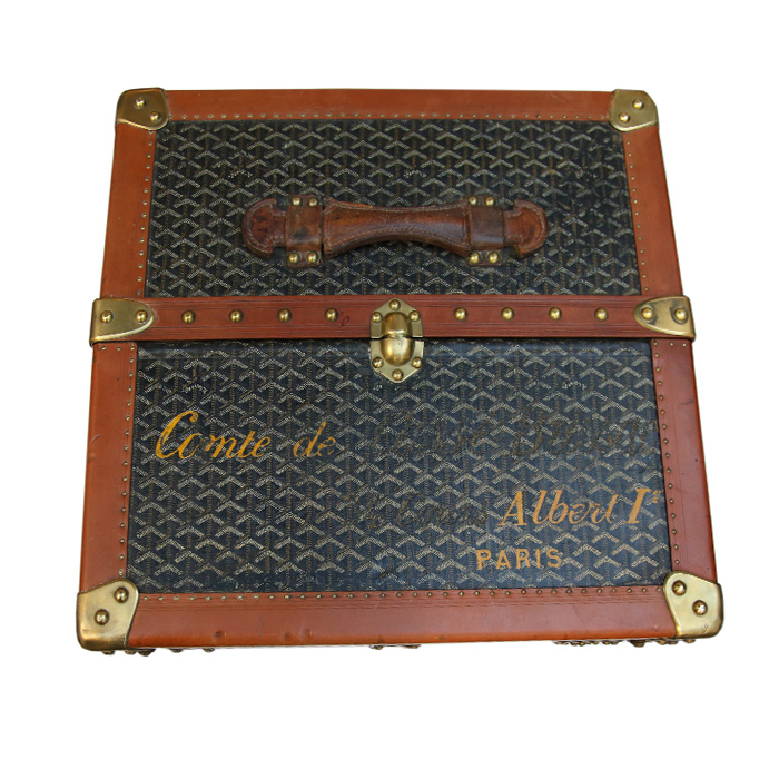 Malle Goyard en toile Goyardine et lozine marron - Detail D3