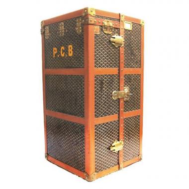 Baul Goyard en tela Goyardine y fibra vulcanizada marrón