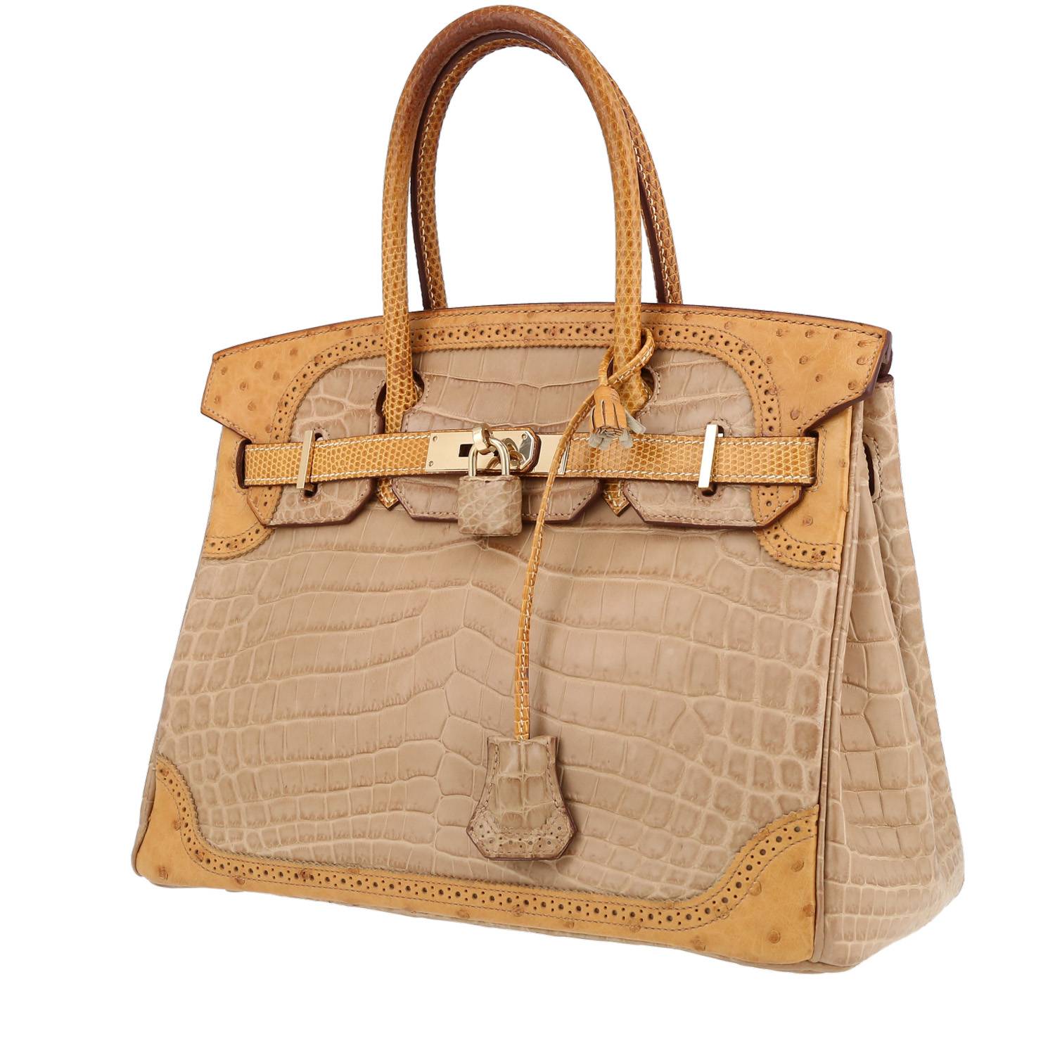 Hermès Birkin Ghillies handbag in Poussiere niloticus crocodile and brown ostrich leather - 00pp