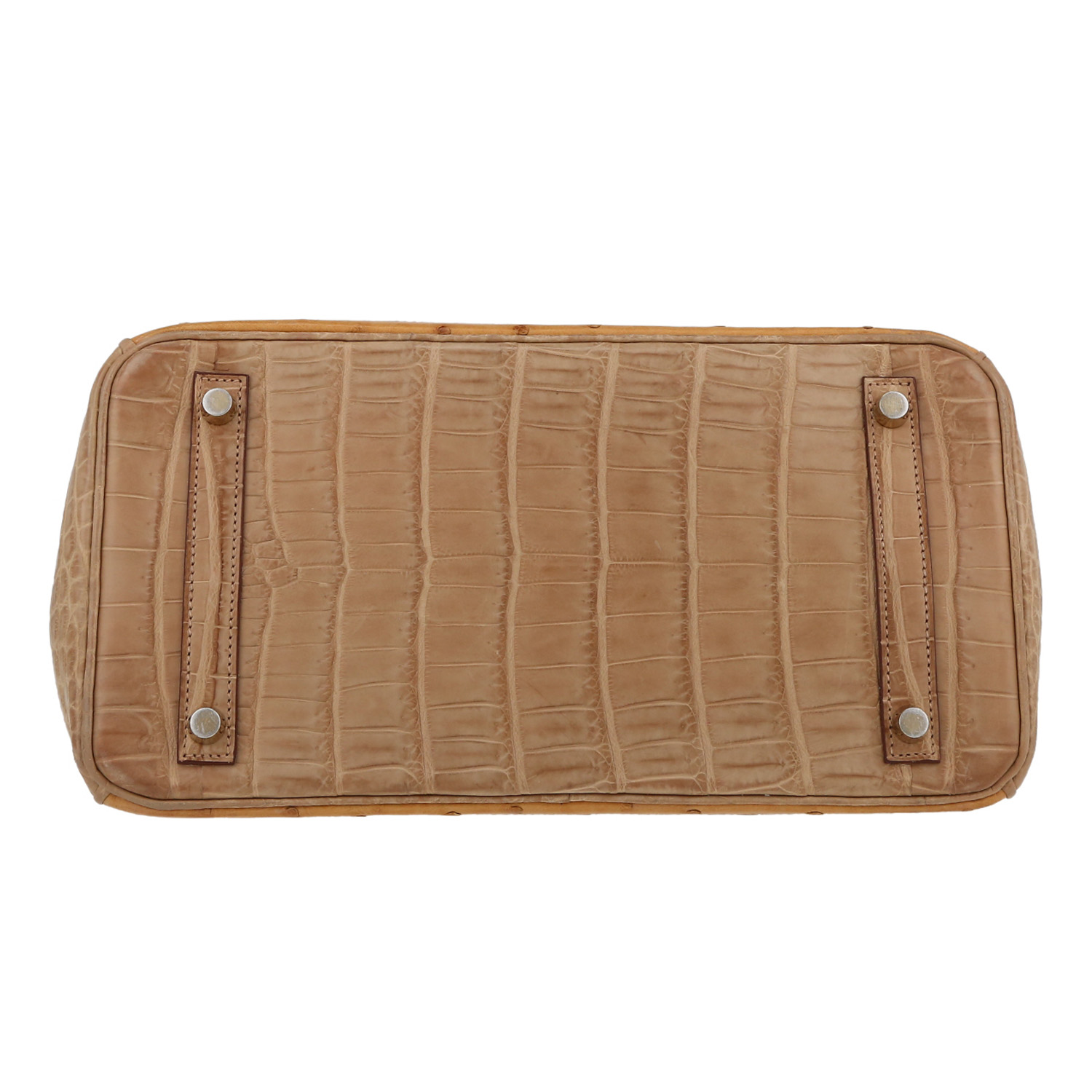 Hermès  Birkin Ghillies handbag  in Poussiere niloticus crocodile  and brown ostrich leather - Detail D1