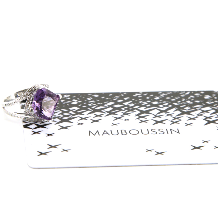 Mauboussin Fou de Toi ring in white gold and diamonds and in Rose de France amethyst - Detail D2
