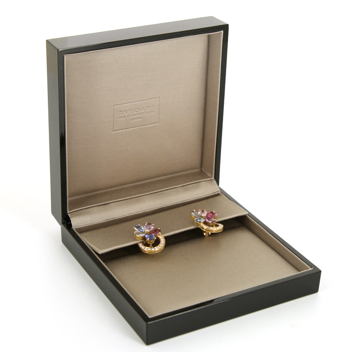 Pendientes Bulgari Flora en oro amarillo,  diamantes y zafiros - Detail D2