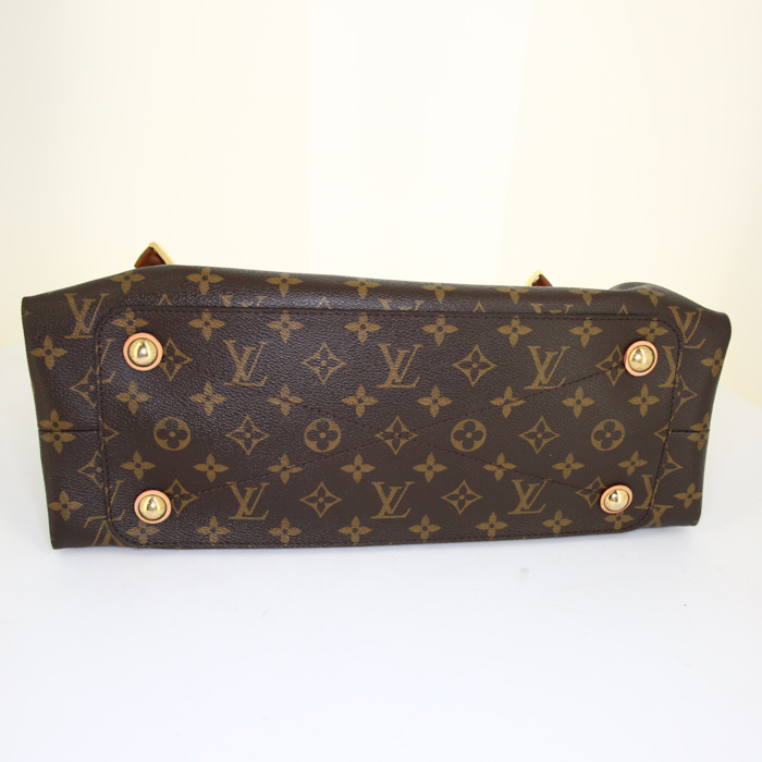 Borsa a spalla Louis Vuitton Olympe in tela monogram cerata e pelle marrone caramello - Detail D4