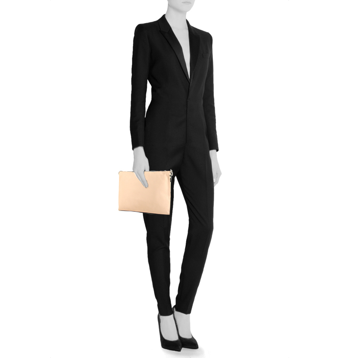 Céline Trio pouch in powder pink, black and white leather - Detail D1