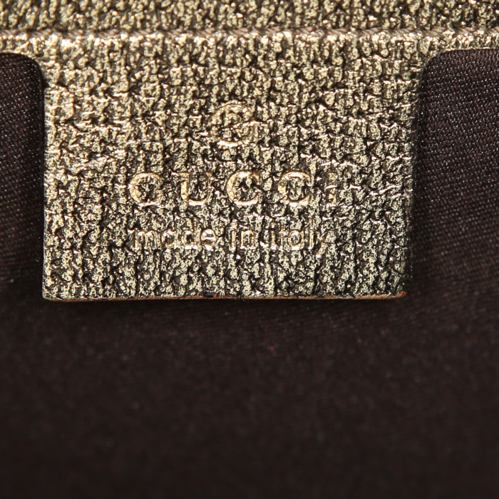 Borsa da spalla o a mano Gucci Mors in tela monogram beige e pelle iridescente grigio verde - Detail D3