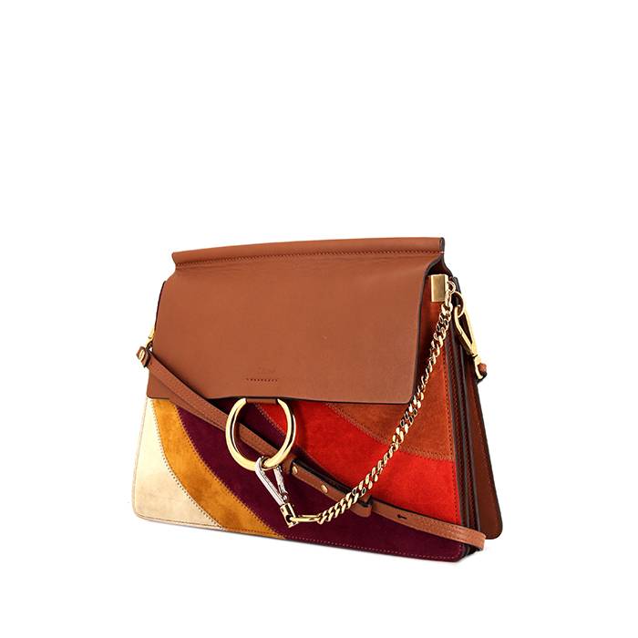 Chloé Faye medium model shoulder bag in multicolor suede and brown leather - 00pp