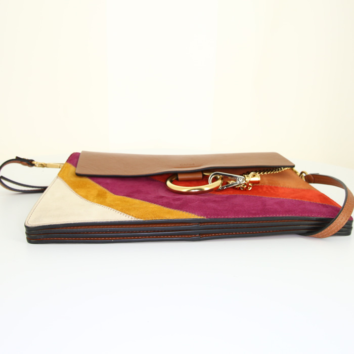 Borsa a tracolla Chloé Faye modello medio in camoscio multicolore e pelle marrone - Detail D4