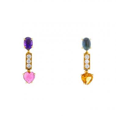 Articulated Bulgari Allegra pendants earrings in yellow gold,  diamonds and colored stones
