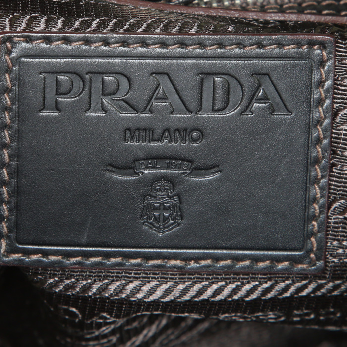 Borsa Prada Jacquard in tela siglata verde kaki e pelle marrone scuro - Detail D3