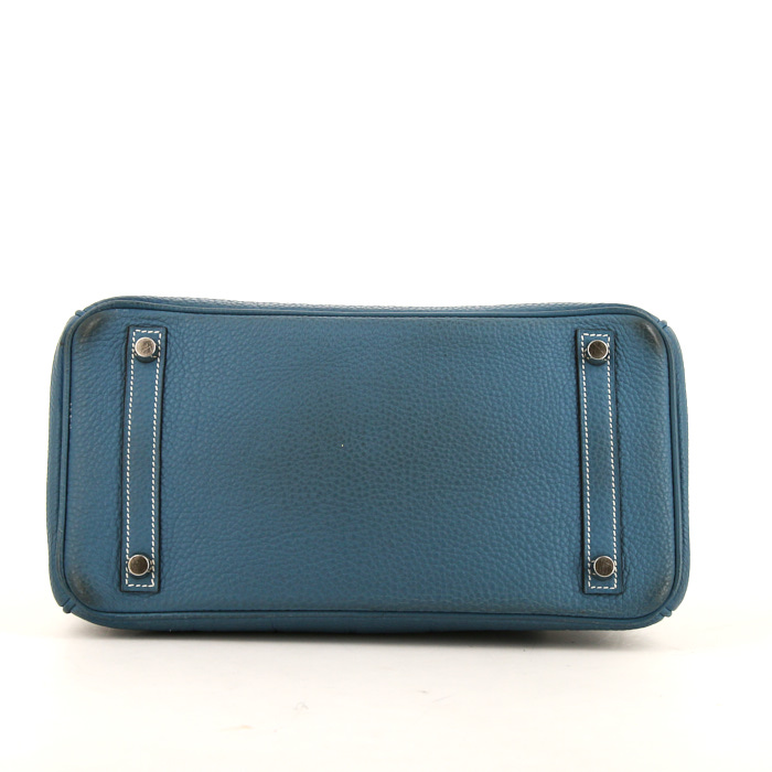 Sac à main Hermes Birkin 30 cm en cuir togo bleu-jean - Detail D2