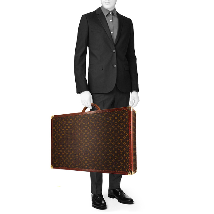 Valise rigide Louis Vuitton Bisten 70 cm en toile monogram et lozine marron - Detail D2