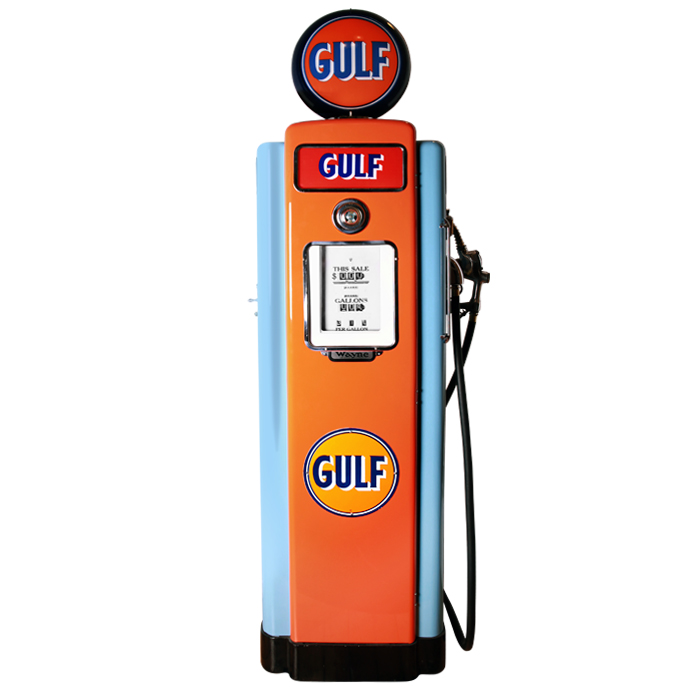 NEW GULF REPRODUCTION GAS PUMP - ANTIQUE OIL REPLICA (WHITE & ORANGE) FREE  SHIP*