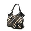Burberry Victoria shopping bag in grey and white Haymarket canvas and black patent leather - 00pp thumbnail