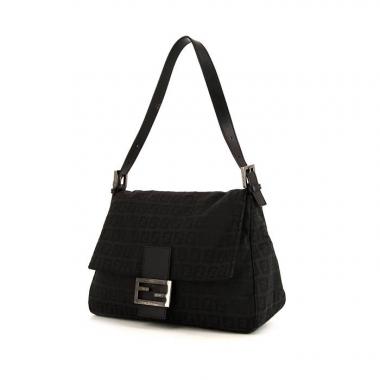 Bolso de mano Fendi Big Mama en tela Monogram negra y cuero negro