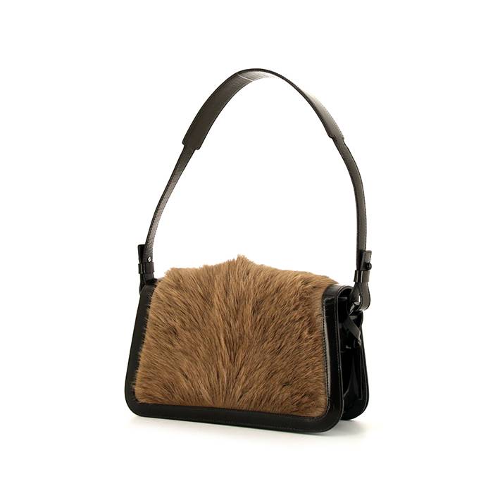 Auth CELINE Mantel Dark Brown Beige PVC Leather Handbag